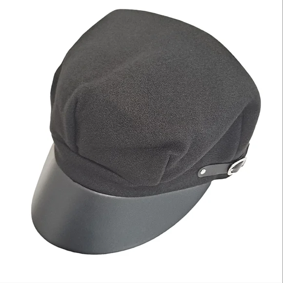 Women's Baker boy black faux leather fabric soft hat cap casual beret new - Picture 13 of 16